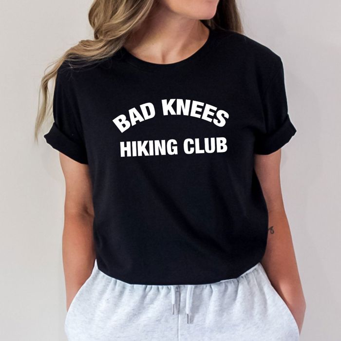 Bad Knees Hiking Club For Dihard Hikers - T-Shirt (Crewneck)  Poly-Cotton Heathered Colors Jersey Tee (Unisex)   Bella Canvas