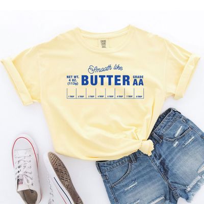 Smooth Like Butter Butter Package Wrapper - T-Shirt (Crewneck)  100 Cotton Heavyweight Tee (Unisex)  Comfort Colors