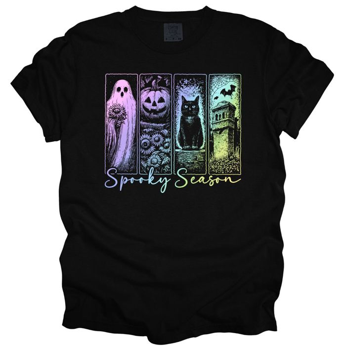 Spooky Season Vibes Pastel Gradient Panels - T-Shirt (Crewneck)  100 Cotton Heavyweight Tee (Unisex)  Comfort Colors