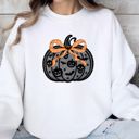  Faux (Printed, not real lace)   Black Lace Pumpkin With Bow For Halloween and Fall - Sweatshirt (Crewneck)  Poly-Cotton Colors (Unisex)  Gildan