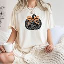  Faux (Printed, not real lace)  Black Lace Halloween Pumpkin With Bow For Fall - T-Shirt (Crewneck)  100 Cotton Heavyweight Tee (Unisex)  Comfort Colors