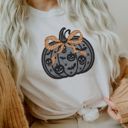  Faux (Printed, not real lace)   Black Lace Halloween Style Pumpkin Perfect For Fall - T-Shirt (Crewneck)  100 Cotton Solid Colors Jersey Tee (Unisex)  Bella Canvas, T-Shirt (Crewneck)