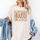  Faux (Printed, not real sparkles or fabric)  Sparkly Fall With Autumn Words in Background - T-Shirt (Crewneck)  100 Cotton Heavyweight Tee (Unisex)  Comfort Colors