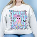  Faux (Printed, not real fabric)   Iridescent Bow Ghost With Square - Halloween Cutie  - Cozy Sweatshirts