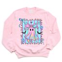  Faux (Printed, not real fabric)   Iridescent Bow Ghost With Square - Halloween Cutie  - Cozy Sweatshirts