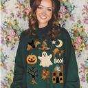  Faux (Printed, not real quilted fabric) Quilted Halloween Elements Fall Autumn Design - Sweatshirt (Crewneck)  Poly-Cotton Colors (Unisex)  Gildan