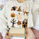  Faux (Printed, not real quilted fabric) Quilted Halloween Elements Fall Autumn Design - Sweatshirt (Crewneck)  Poly-Cotton Colors (Unisex)  Gildan