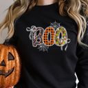  Boo Faux (Printed, not real fabric or lace)  Applique Lace Halloween Fall Design - Sweatshirt (Crewneck)  Poly-Cotton Colors (Unisex)  Gildan