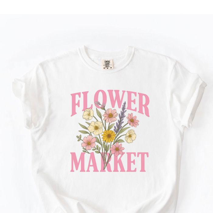 FLOWER MARKET - Illustrated Floral Bouquet Design - T-Shirt (Crewneck)  100 Cotton Heavyweight Tee (Unisex)  Comfort Colors