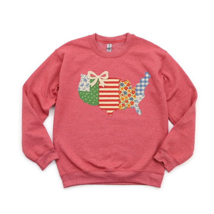 Faux (Printed, not real quilted fabric) Quilted Ditzy Floral United States Road Trip Design - Sweatshirt (Crewneck)  Poly-Cotton Colors (Unisex)  Gildan