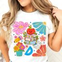  Bright Faux (Printed, not real fabric or sparkles)  Sparkly Teacher Back To School Collage - Super Soft and Comfy Longer Length Bella Canvas Tee
