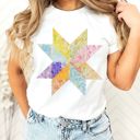  Bright Ditzy Floral Summer Printed Quilted Star Pattern - Soft and Cozy T-Shirt (Crewneck)  Bella Canvas