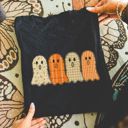  Cute Faux (Printed, not real quilt) Quilted Ghosts In A Row Perfect For Halloween - Soft Comfy T-Shirt Bella Canvas