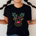  Neon Sign Cute Rudolph The Red Nosed Reindeer Christmas - T-Shirt (Crewneck)  100 Cotton Solid Colors Jersey Tee (Unisex)  Bella Canvas, T-Shirt (Crewneck) 