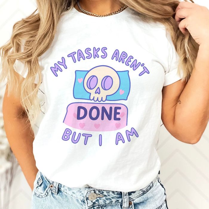 My Tasks Arent Done, But I Am Cute Kawaii Skeleton In Bed - Comfy T-Shirt Bella Canvas