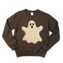  Faux (Printed, not real quilted fabric) Quilted Halloween Ghost - Cozy Drop Shoulder Sweatshirt