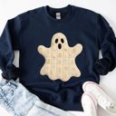  Faux (Printed, not real quilted fabric) Quilted Halloween Ghost - Cozy Drop Shoulder Sweatshirt