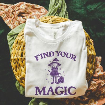 Find Your Magic Cute Little Witch Halloween Style - Softer Longer Length Bella Canvas Tee
