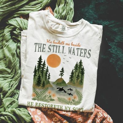 He Leadeth Me Beside The Still Waters Christian Bible Verse San Juan Orcas - T-Shirt Cotton Heavyweight Tee Comfort Colors