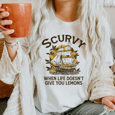 Scurvy When Life Doesnt Give You Lemons Funny  - T-Shirt (Crewneck)  100 Cotton Solid Colors Jersey Tee (Unisex)  Bella Canvas, T-Shirt (Crewneck)  Poly-Cot