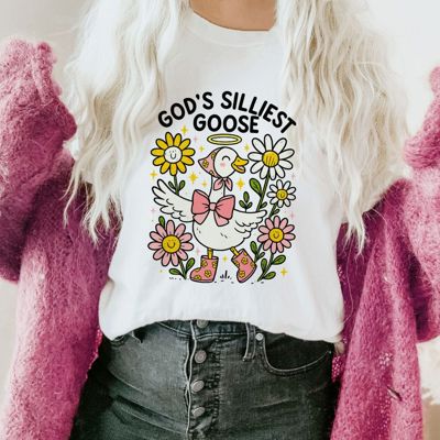 Gods Silliest Goose Floral - T-Shirt (Crewneck)  Longer Length Soft Bella Canvas Tee