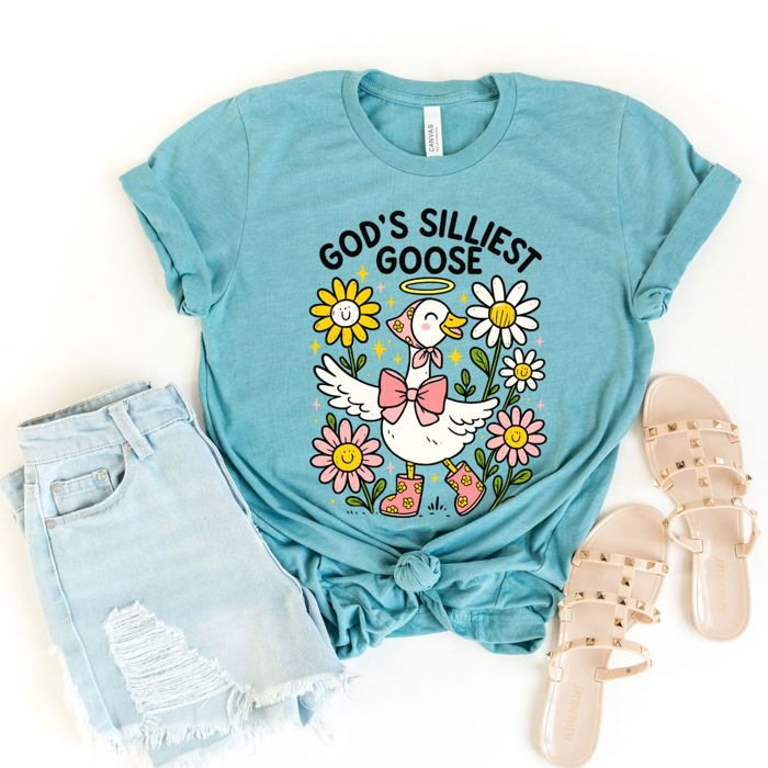 Gods Silliest Goose Floral - T-Shirt (Crewneck)  Longer Length Soft Bella Canvas Tee