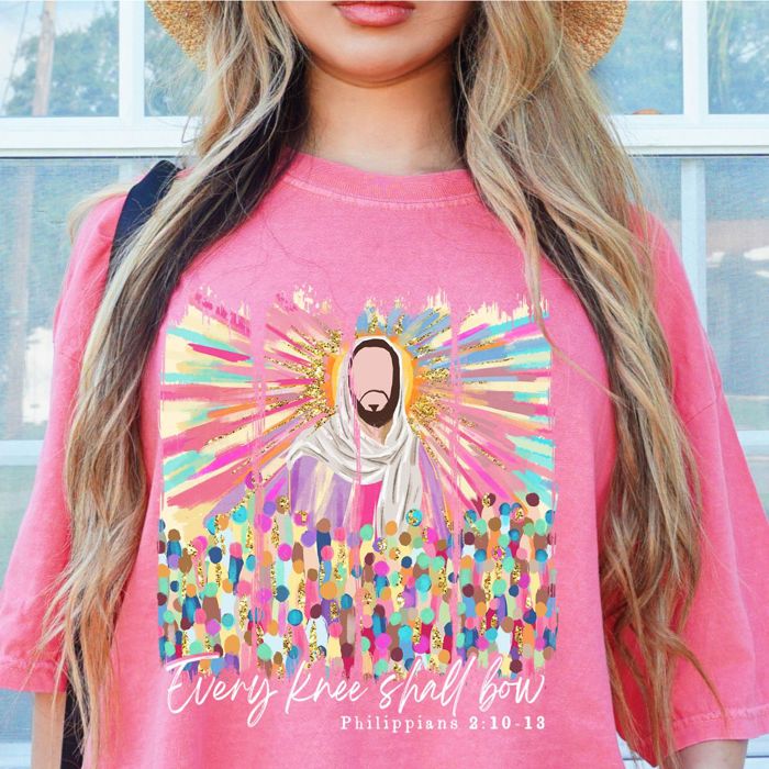 Every Knee Shall Bow Christian Jesus Bible Easter Inspired - T-Shirt Soft Wash Heavyweight Tee Comfort Colors