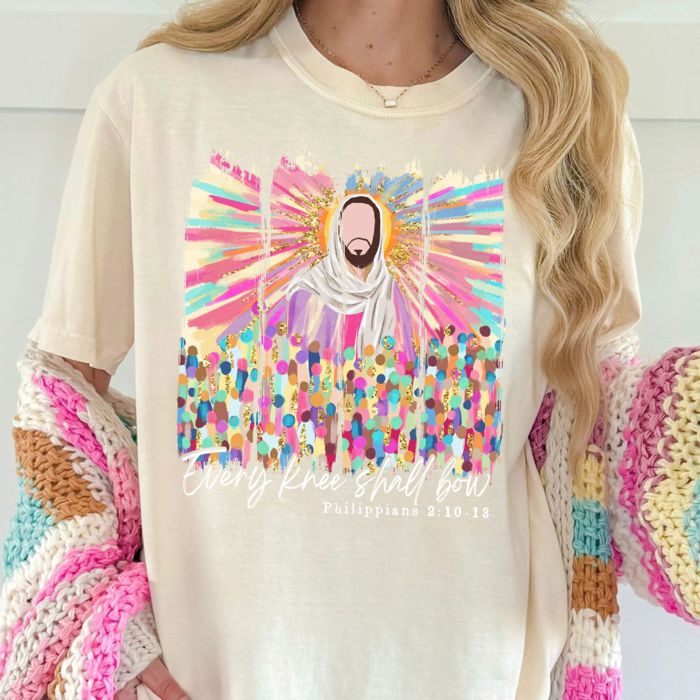 Every Knee Shall Bow Christian Jesus Bible Easter Inspired - T-Shirt Soft Wash Heavyweight Tee Comfort Colors