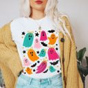  Colorful Painted Ghost and Bat Collage - Soft Longer Length Bella Canvas