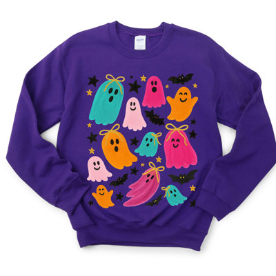 Colorful Painted Ghost and Bat Collage - Drop Shoulder Comfy Sweatshirt