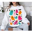  Colorful Painted Ghost and Bat Collage - Drop Shoulder Comfy Sweatshirt