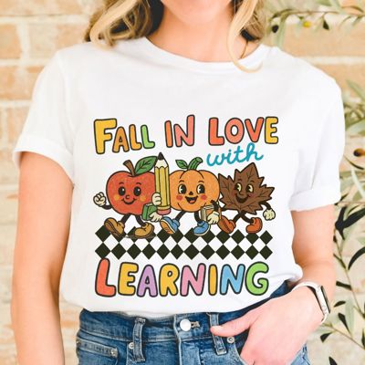 Fall In Love With Learning Cute Back To School Vintage Retro Characters - Softer Longer Length Bella Canvas Tee