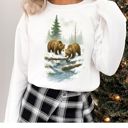  Two Grizzly Bears Winter WaterColor Designs - Comfy Drop Shoulder Sweatshirt