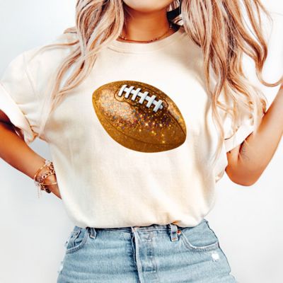 Faux (Printed, not real glitter or fabric)     Glitter Football Fall Sports - Soft Comfy Longer Length Bella Canvas Tee
