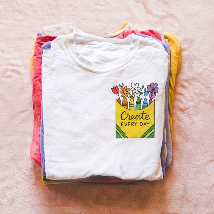 Create Everyday Color Crayons Reading Learning School Teacher Art - T-Shirt (Crewneck)  100 Cotton Solid Colors Jersey Tee (Unisex)  Bella Canvas, T-Shirt (