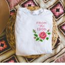  From The 1990s Cross Stiched Rose Vintage Faux (Printed, not real fabric or embroidery)  Embroidery - Soft Longer Length Bella Canvas Tee