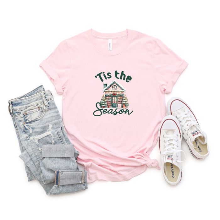 Tis The Season Snowy Cozy Christmas Bookshop - Soft Longer Length Graphic Tee Bella Canvas