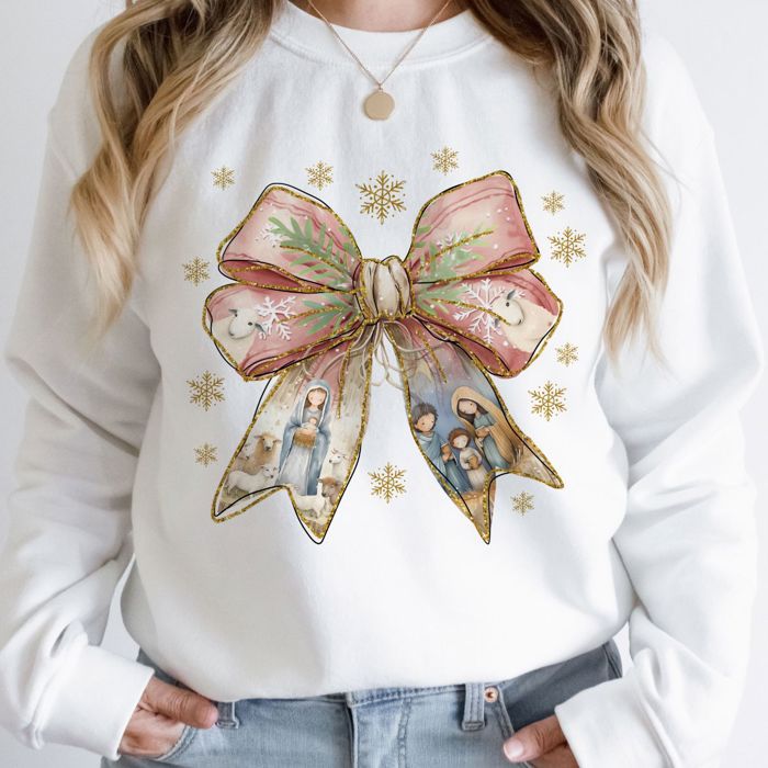 Nativity Faux (Printed, not real fabric or glitter)  Gold Glitter Bold Christian Jesus Is The Reason - Sweatshirt Drop Shoulder
