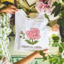  Faux (Printed, not real stitch)   Cross Stitched I'm From The 1900s Cross Stitched Pattern of a Vintage Rose - Drop Shoulder Comfy Sweatshirt