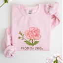  Faux (Printed, not real stitch)   Cross Stitched I'm From The 1900s Cross Stitched Pattern of a Vintage Rose - Drop Shoulder Comfy Sweatshirt