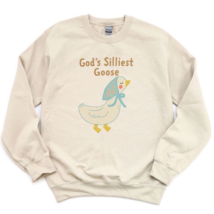 Gods Silliest Goose Faux (Printed, not real fabric or cross stitch)  Cross Stitched Country Vintage Style - Comfy Drop Shoulder Sweatshirt