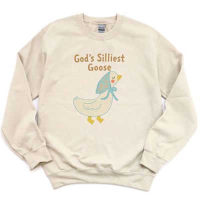 Gods Silliest Goose Faux (Printed, not real fabric or cross stitch)  Cross Stitched Country Vintage Style - Comfy Drop Shoulder Sweatshirt