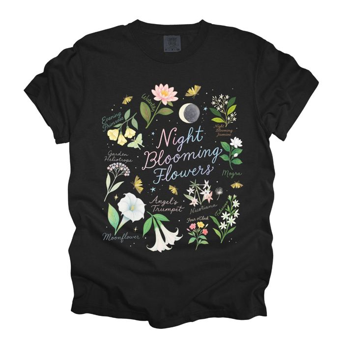 Night Blooming Flowers Botanist Plant Lovers - T-Shirt (Crewneck)  100 Cotton Heavyweight Tee (Unisex)  Comfort Colors
