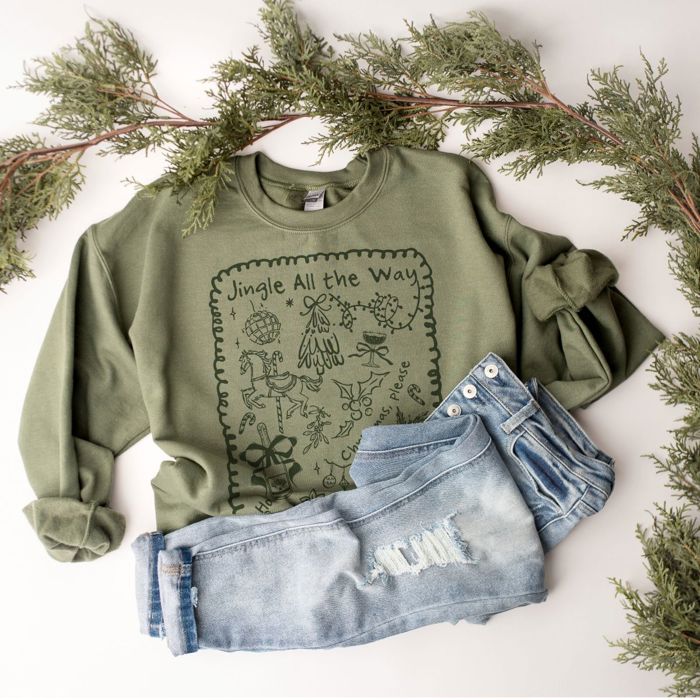 Jingle All The Way Christmas Doodles - Sweatshirt Drop Shoulder Comfy Sweatshirt