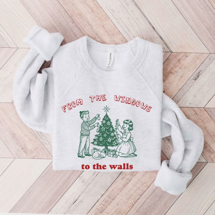 From The Windows And The Walls Im About To Deck These Halls - Vintage Retro Style Christmas - Long Sleeve