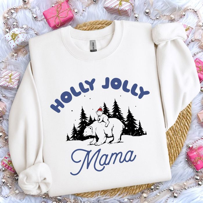 Holly Jolly Mama Polar Bear and Cub Cute Christmas - Comfy Drop Should Sweatshirt