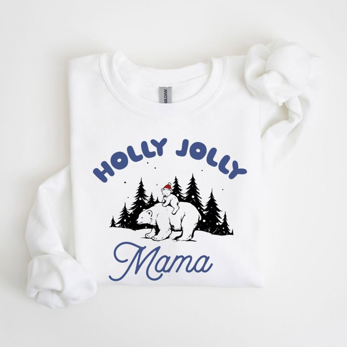 Holly Jolly Mama Polar Bear and Cub Cute Christmas - Comfy Drop Should Sweatshirt