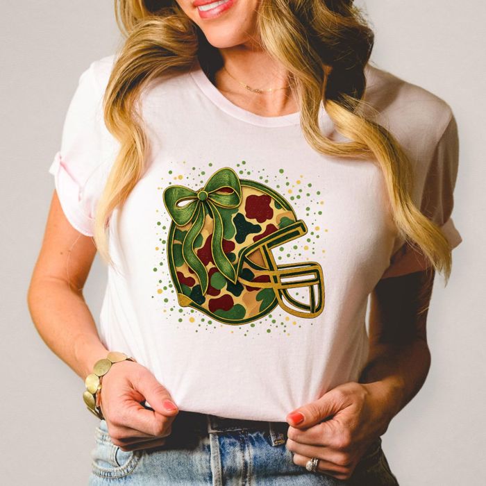 Camo Football Helmet Football Mom - Soft Longer Length Bella Canvas T-Shirt
