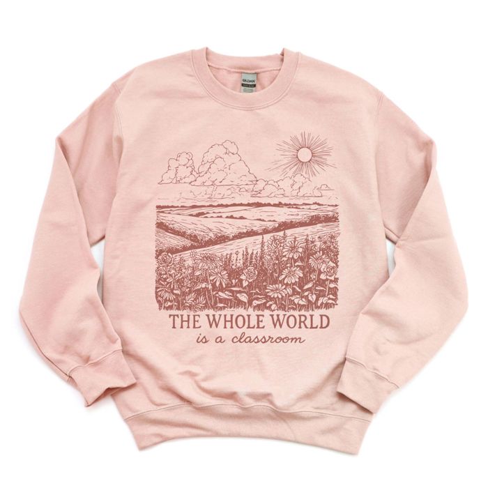 The Whole World Is A Classroom Landscape Sketch - Sweatshirt (Crewneck)  Poly-Cotton Colors (Unisex)  Gildan, Unisex Softstyle Midweight Crewneck Sweatshirt