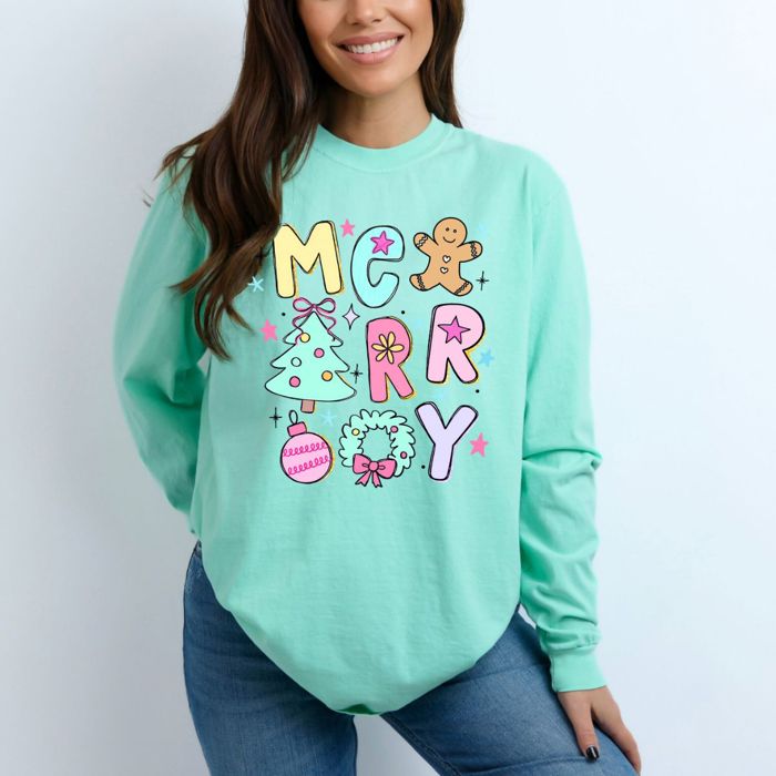 Merry Merry Merry Christmas Elements - Long Sleeve (Heavyweight)  (Unisex) Comfort Colors Made in the USA